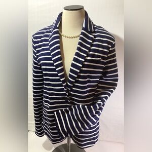 GAP Women’s Jacket Business Size 12 Cotton Knit Blue/White Stripes Long Sleeves